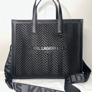 Karl Lagerfeld Paris Nouveau Medium Tote | Black Chevron | Zipper | Crossbody
